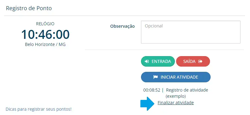 finalizar 1 registro de atividade web colaborador