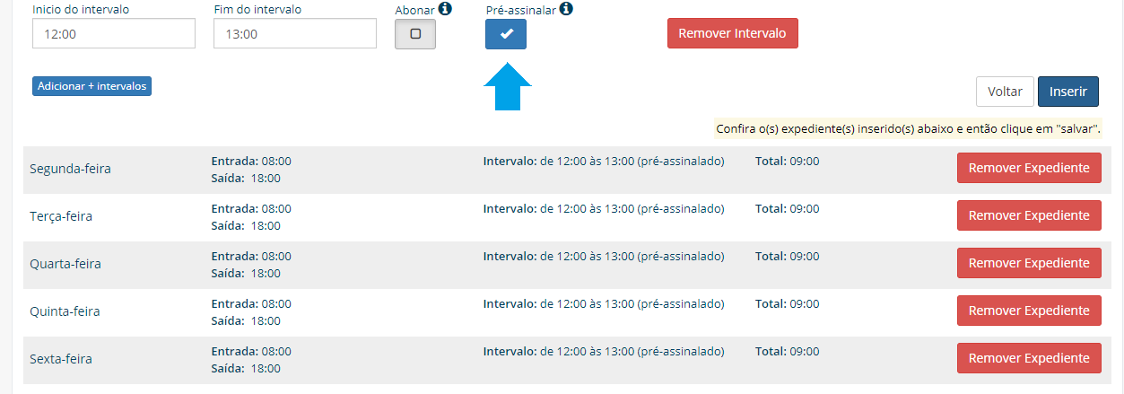 intervalo-pre intervalo pre assinalado