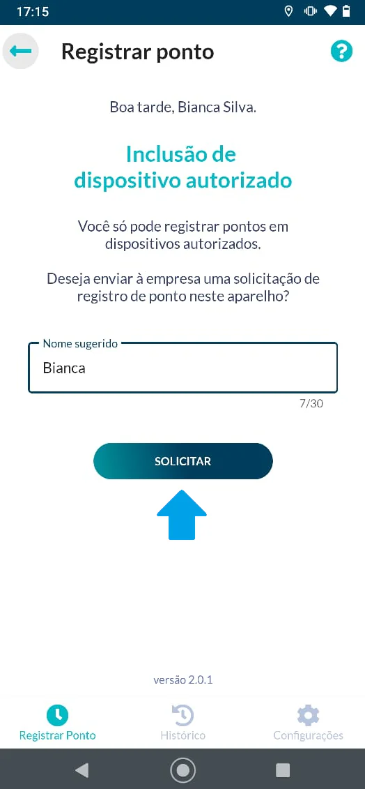 image10 solicitar autorização do dispositivo