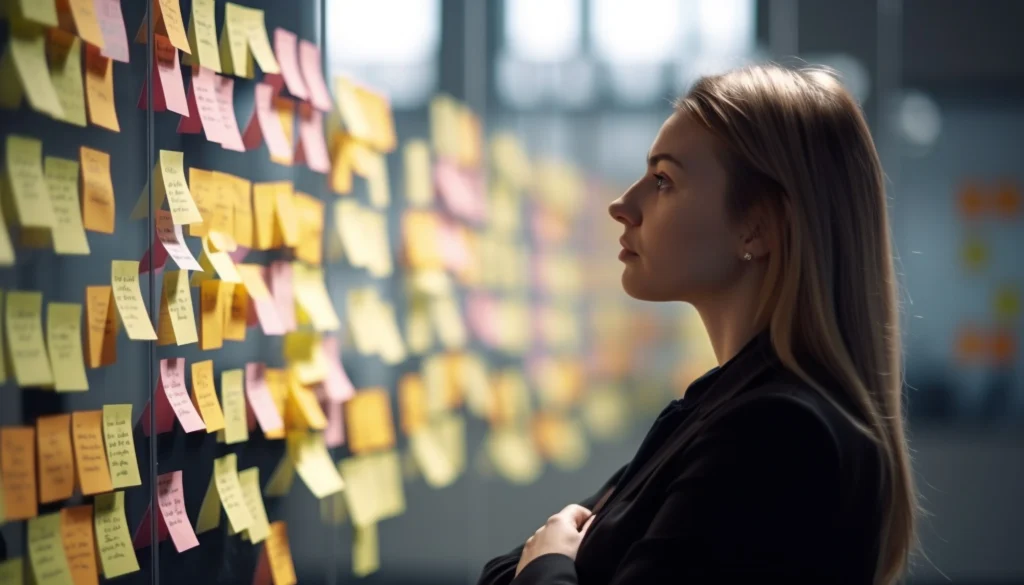 young businesswoman planning success holding adhesive note generated by ai young businesswoman planning success holding adhesive note generated by ai