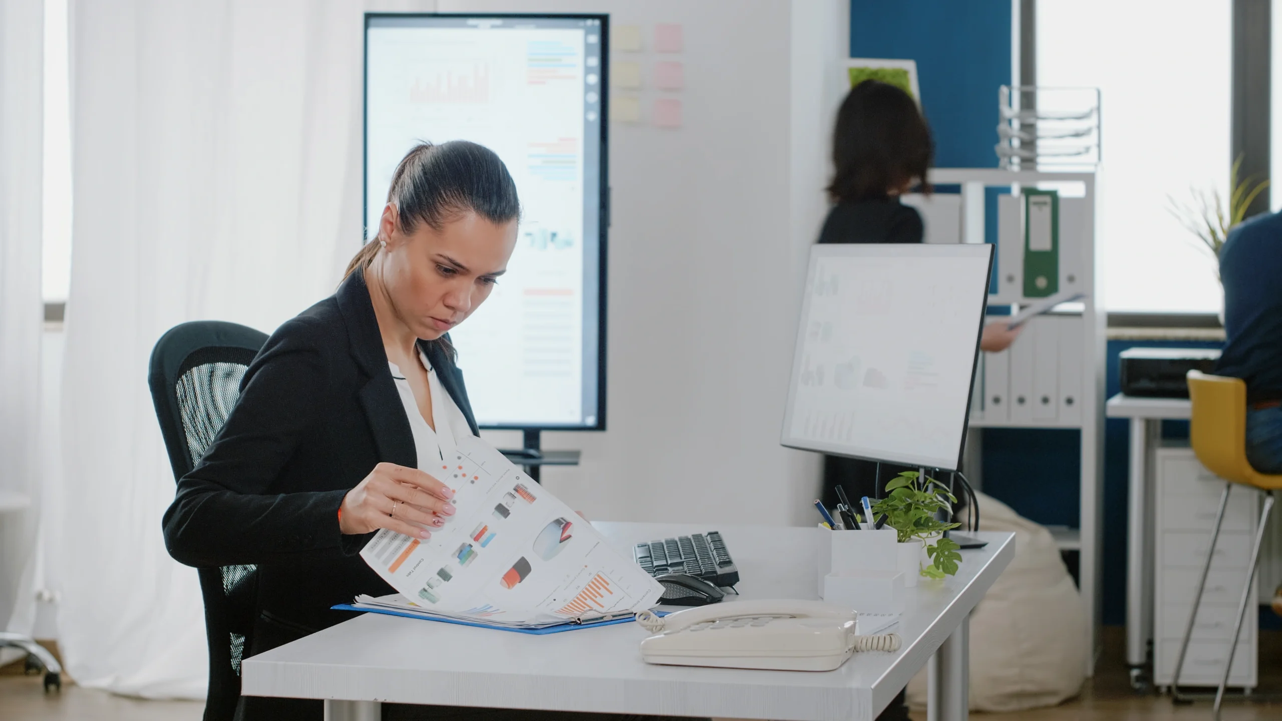 business manager checking data charts with files computer strategy planning analysis engineer working corporate project with monitor technology office desk scaled business manager checking data charts with files computer strategy planning analysis engineer working corporate project with monitor technology office desk scaled