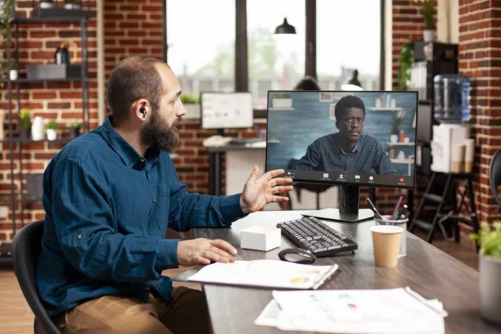 bearded manager videoconference call bearded manager videoconference call
