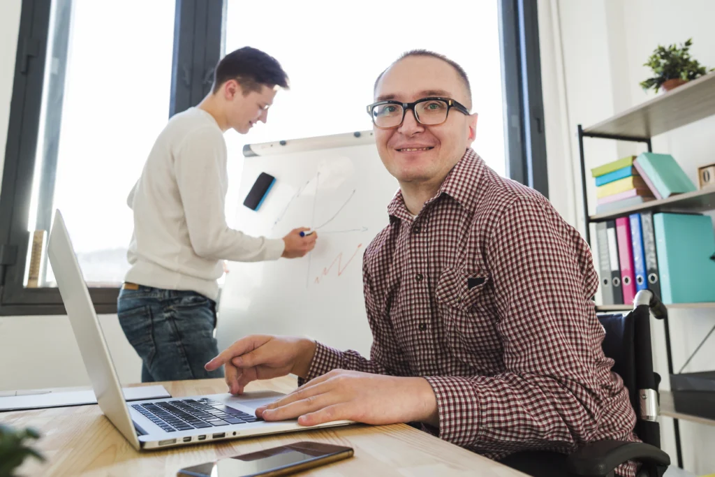 portrait disabled man working office portrait disabled man working office