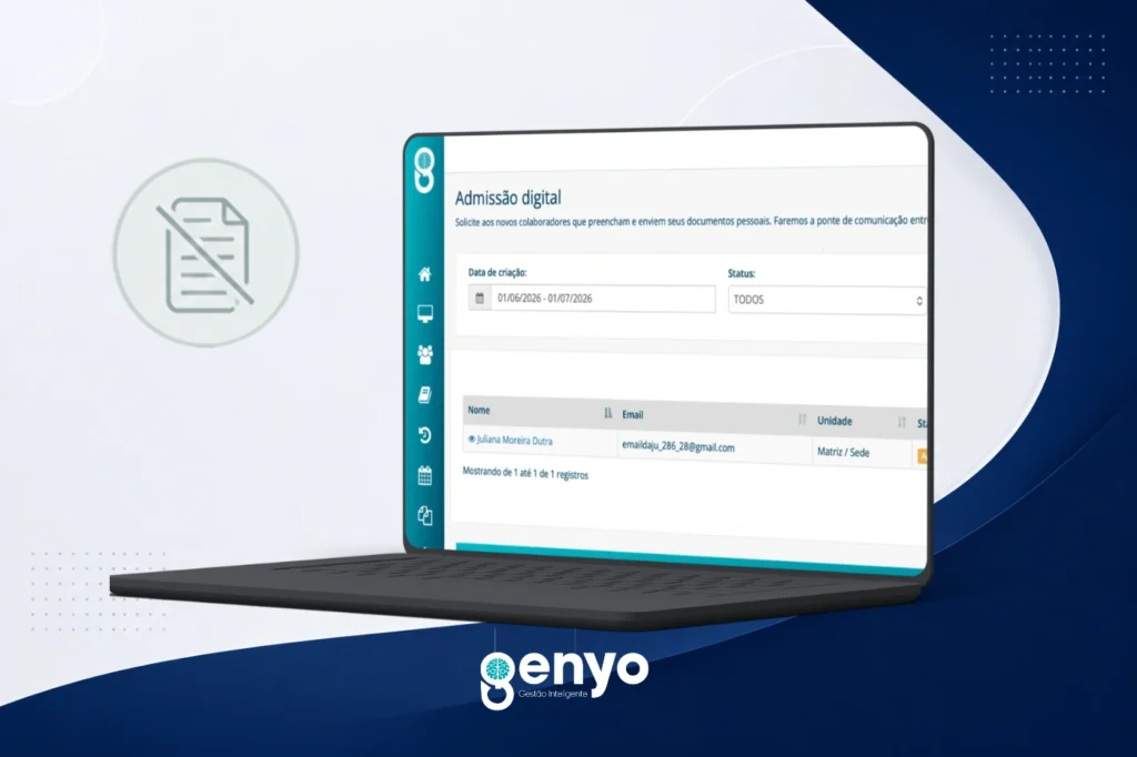 ADMISSAO DIGITAL 7 Notebook exibindo a tela de Admissão Digital da plataforma Genyo