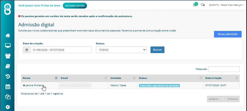 captura de tela do status do formulário como "preenchido e aguardando aprovação" captura de tela do status do formulário como "preenchido e aguardando aprovação"