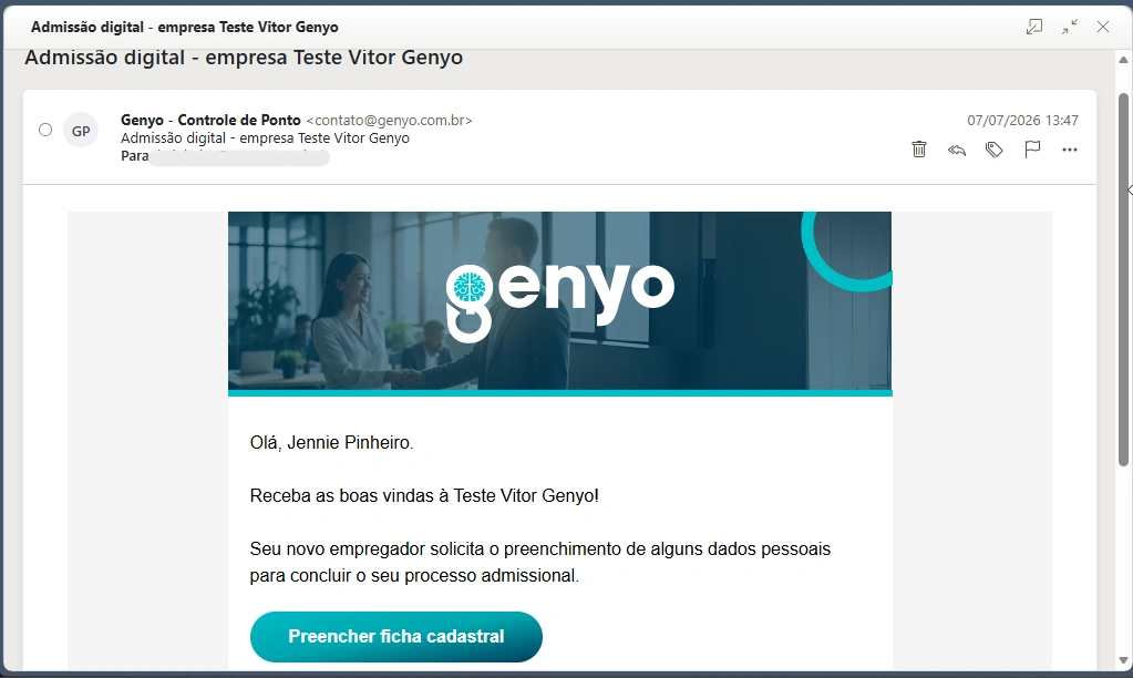 captura de tela do email recebido pelo funcionário com as orientações de preenchimento captura de tela do email recebido pelo funcionário com as orientações de preenchimento