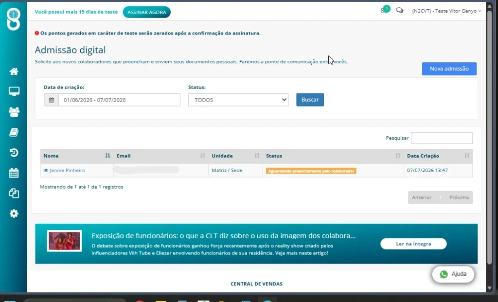 captura de tela do menu de admissão digital exibindo o status do formulário captura de tela do menu de admissão digital exibindo o status do formulário