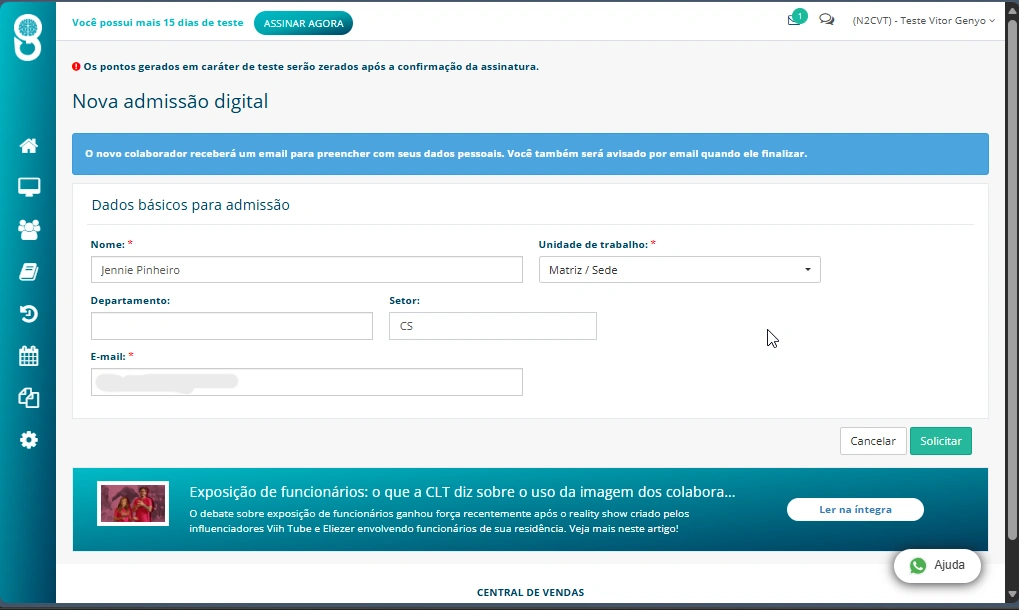captura da tela de admissão digital Genyo captura da tela de admissão digital Genyo